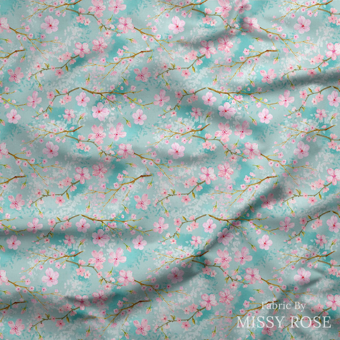Design 680 Cherry Blossom Fabric draped fabric mockup – custom printed fabric by the metre | Fabric by Missy Rose