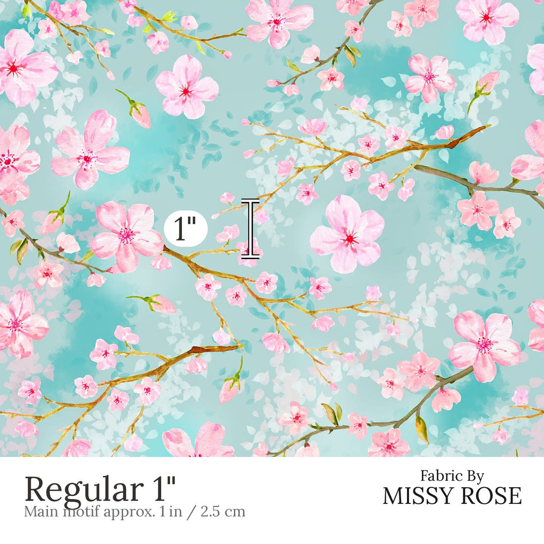Design 680 Cherry Blossom Fabric Regular 1 inch print scale guide | Fabric by Missy Rose