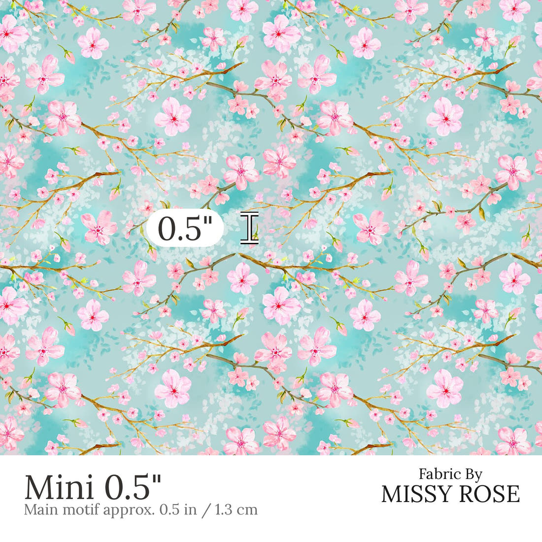 Design 680 Cherry Blossom Fabric Mini 0.5 inch print scale guide | Fabric by Missy Rose