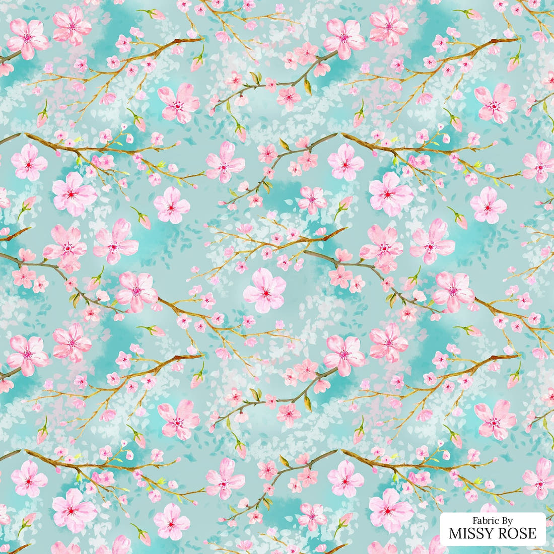 Design 680 Cherry Blossom Fabric - flat view of the print, zoom in for detail | Fabric by Missy Rose