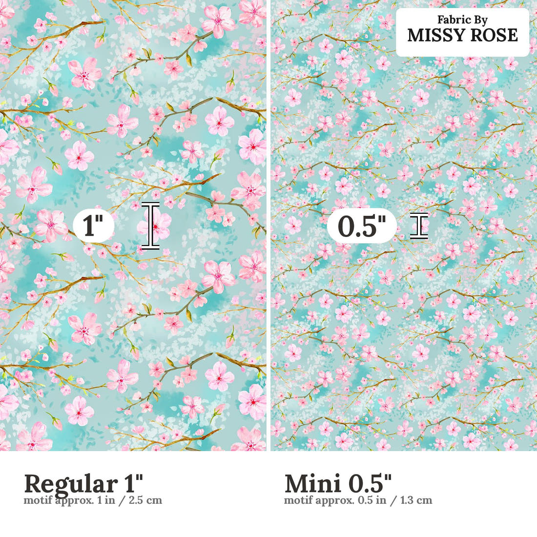 Design 680 Cherry Blossom Fabric size comparison - print scale | Fabric by Missy Rose