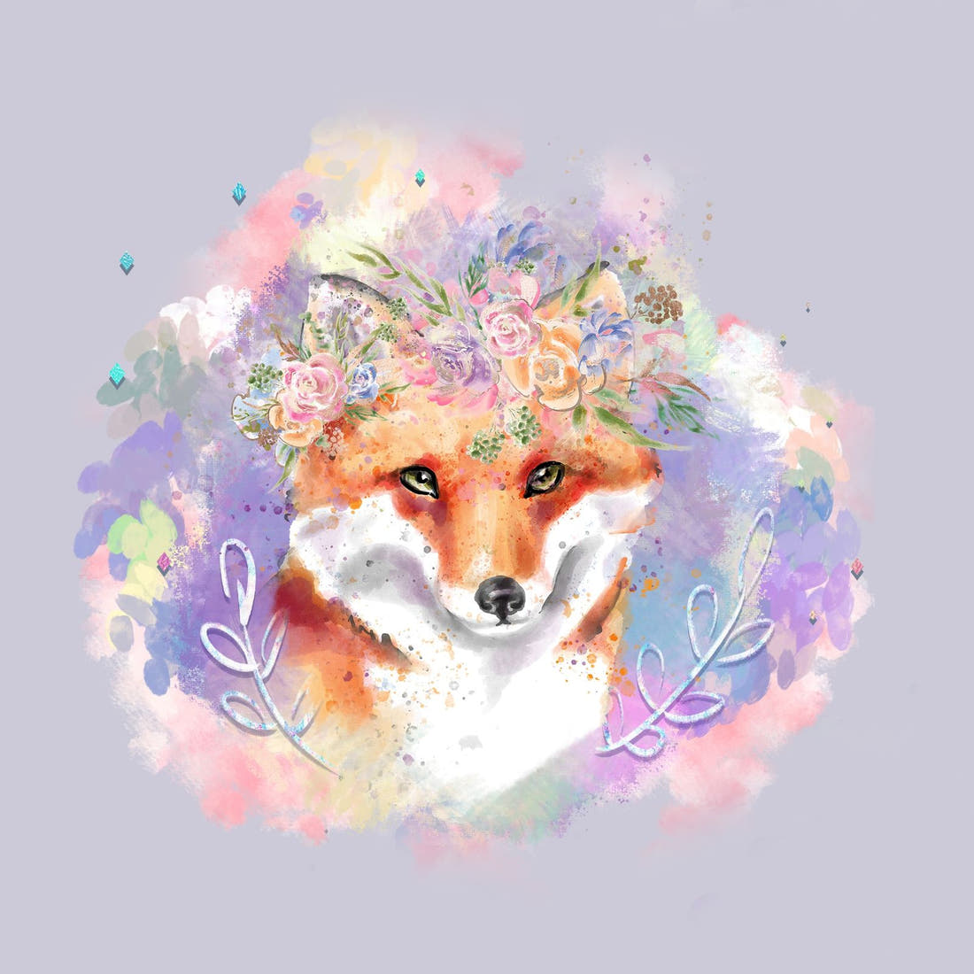 Design 681 Purple Fox Panel – full artwork close-up of the printed picture | Fabric by Missy Rose