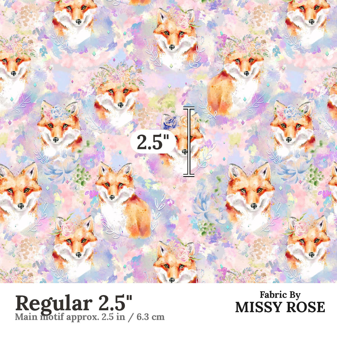 Design 681 Purple Fox Fabric Regular 2.5" - print scale | Fabric by Missy Rose