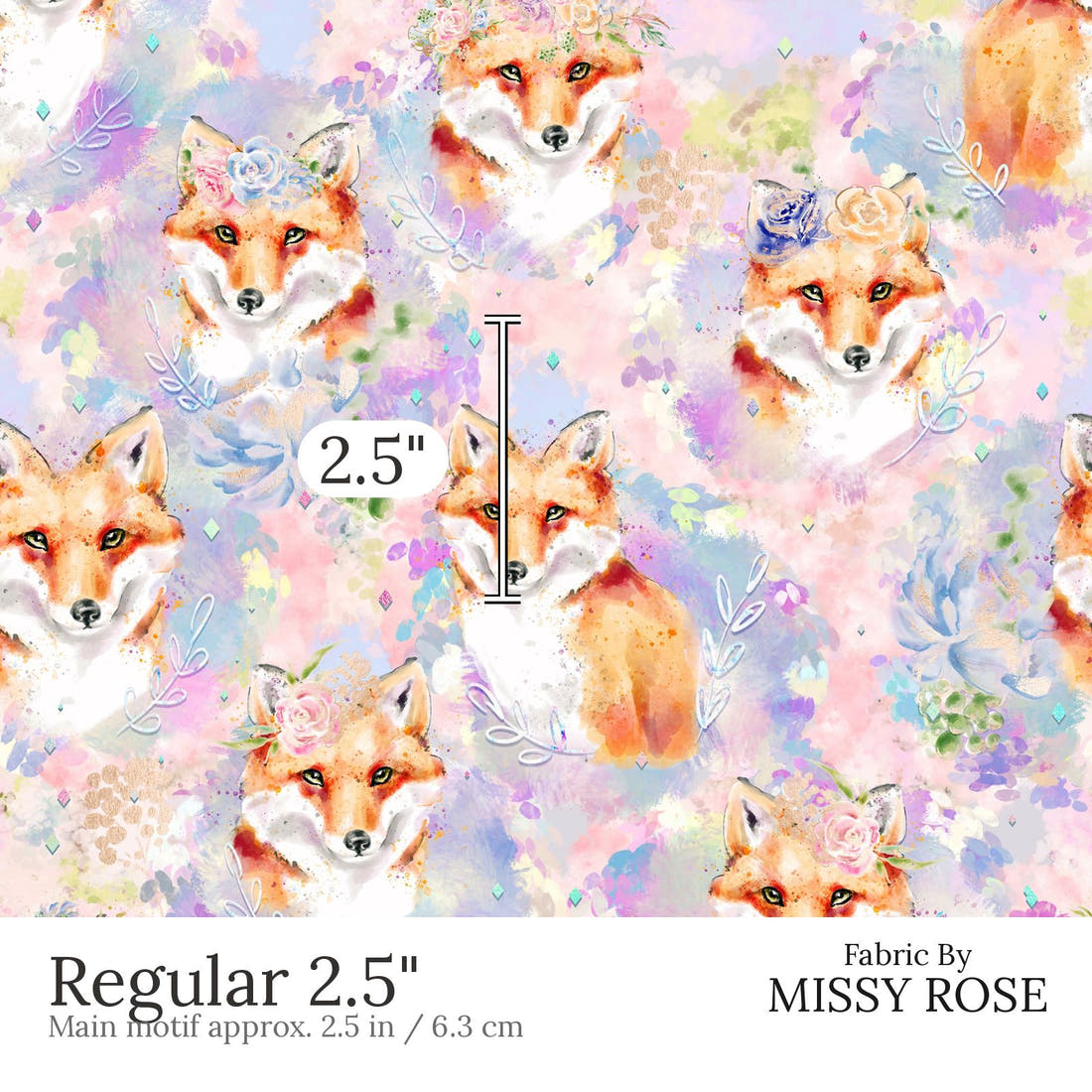 Design 681 Purple Fox Fabric Regular 2.5 inch print scale guide | Fabric by Missy Rose