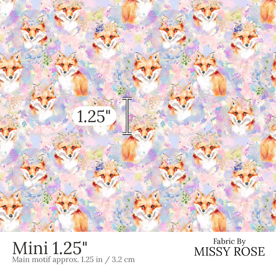 Design 681 Purple Fox Fabric Mini 1.25 inch print scale guide | Fabric by Missy Rose