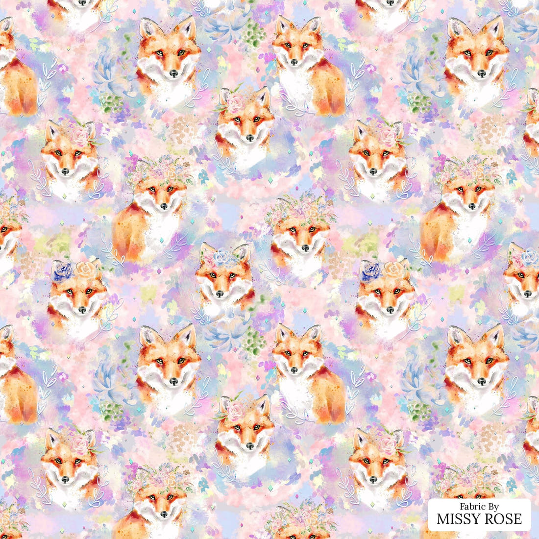 Design 681 Purple Fox Fabric - flat view of the print, zoom in for detail | Fabric by Missy Rose