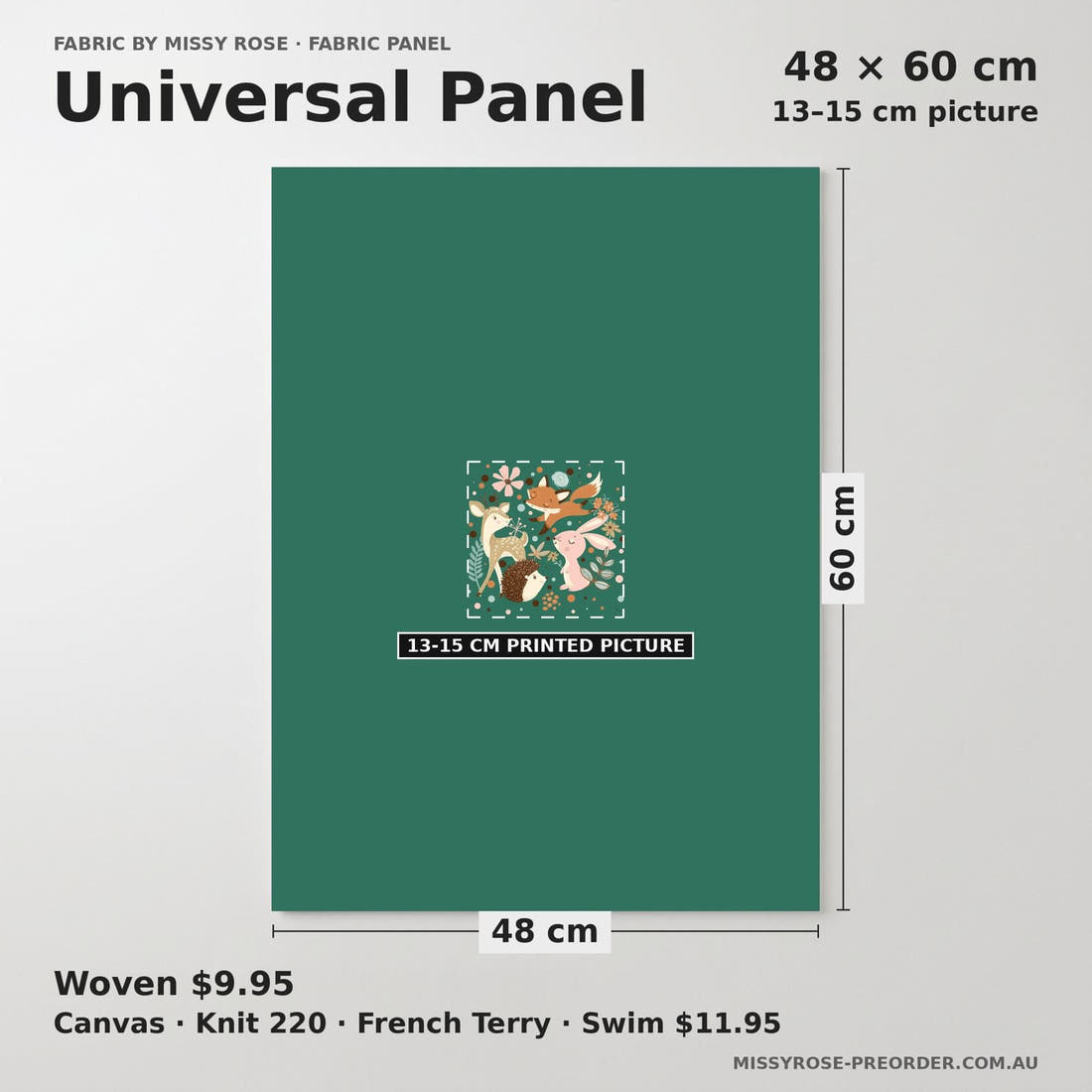 Design 682 Woodland Panel universal panel sizing – 13–15 cm printed picture on 48 × 60 cm fabric | Fabric by Missy Rose