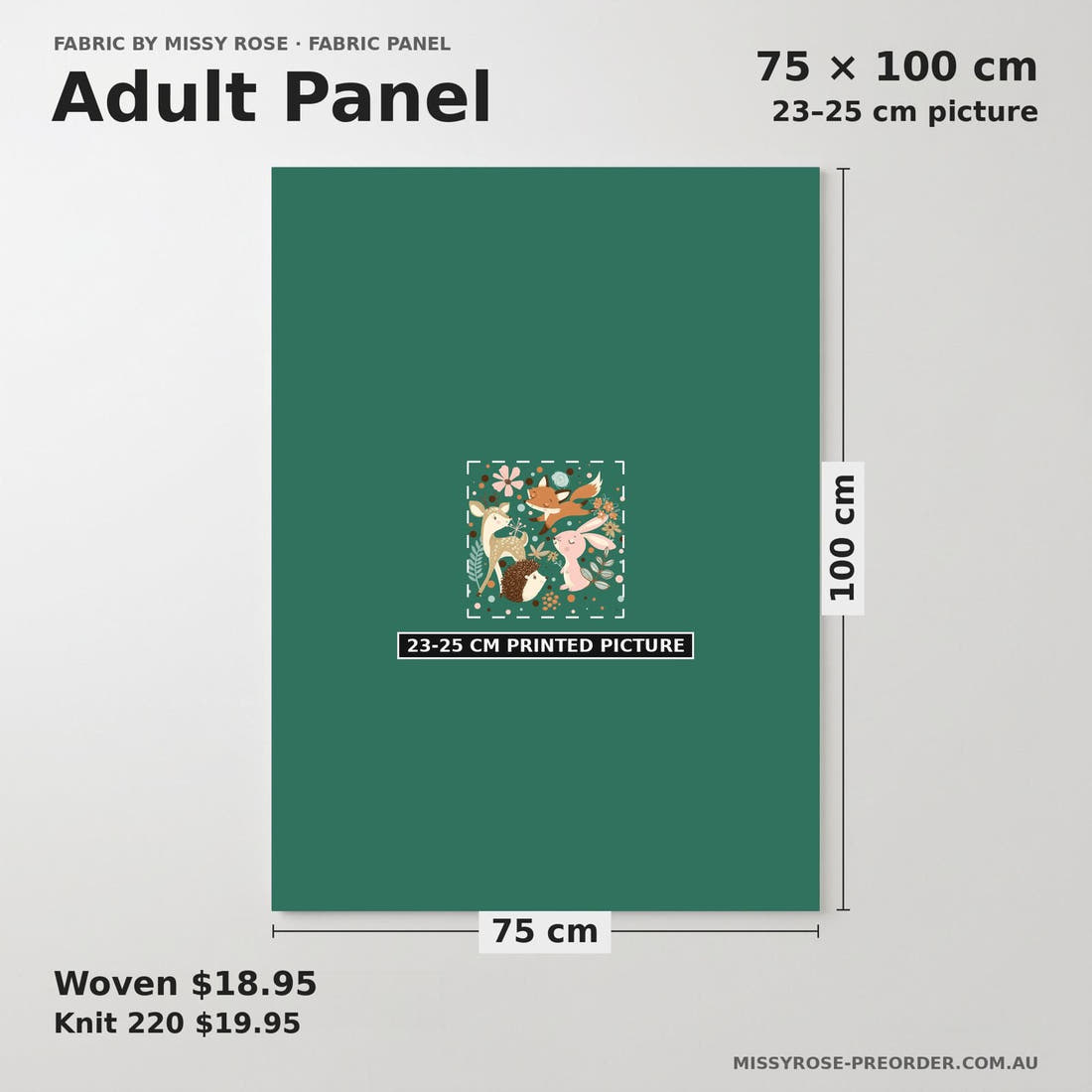 Design 682 Woodland Panel adult panel sizing – 23–25 cm printed picture on 75 × 100 cm fabric | Fabric by Missy Rose