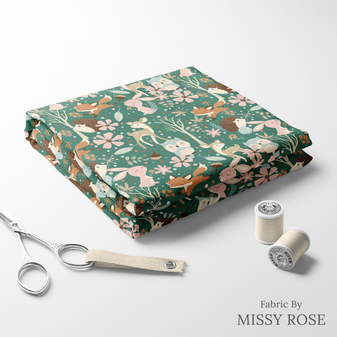 Design 682 Woodland Fabric folded fabric stack with matching thread – pre-order fabric Australia | Fabric by Missy Rose