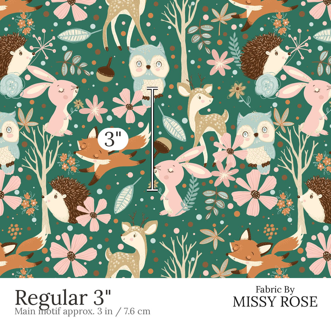 Design 682 Woodland Fabric Regular 3 inch print scale guide | Fabric by Missy Rose