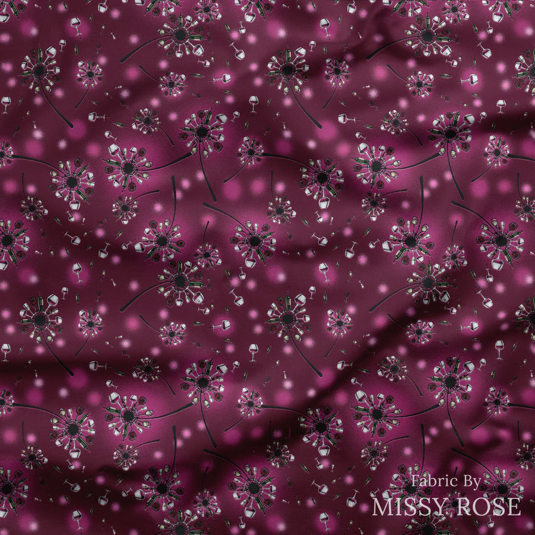 Design 683 Wine Glass Fabric draped fabric mockup – custom printed fabric by the metre | Fabric by Missy Rose