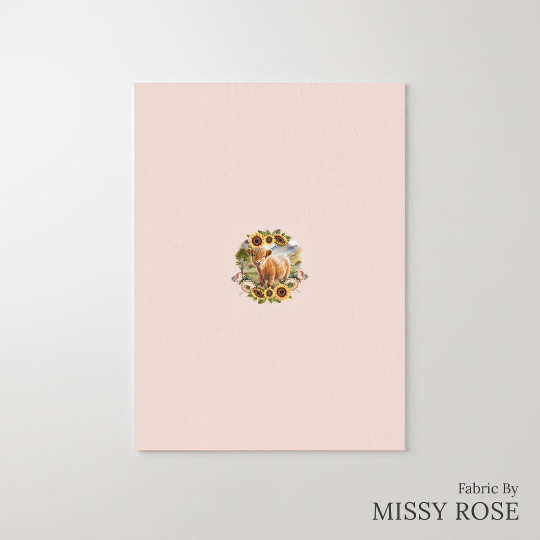 Design 684 Sunflower Highland Cow Panel – printed fabric panel with centred picture, custom printed to order | Fabric by Missy Rose