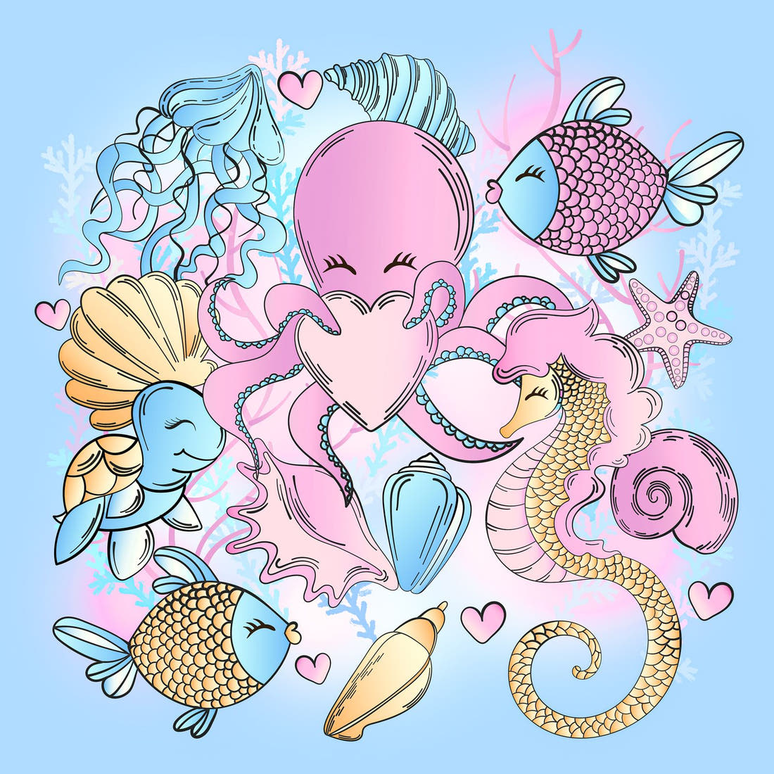 Design 685 Under Sea Panel – full artwork close-up of the printed picture | Fabric by Missy Rose