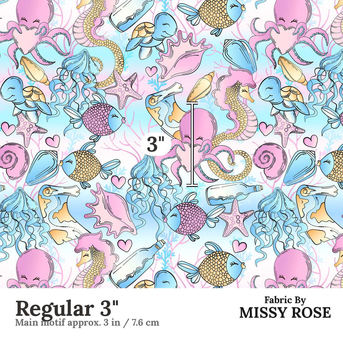 Design 685 Under Sea Fabric Regular 3" - print scale | Fabric by Missy Rose