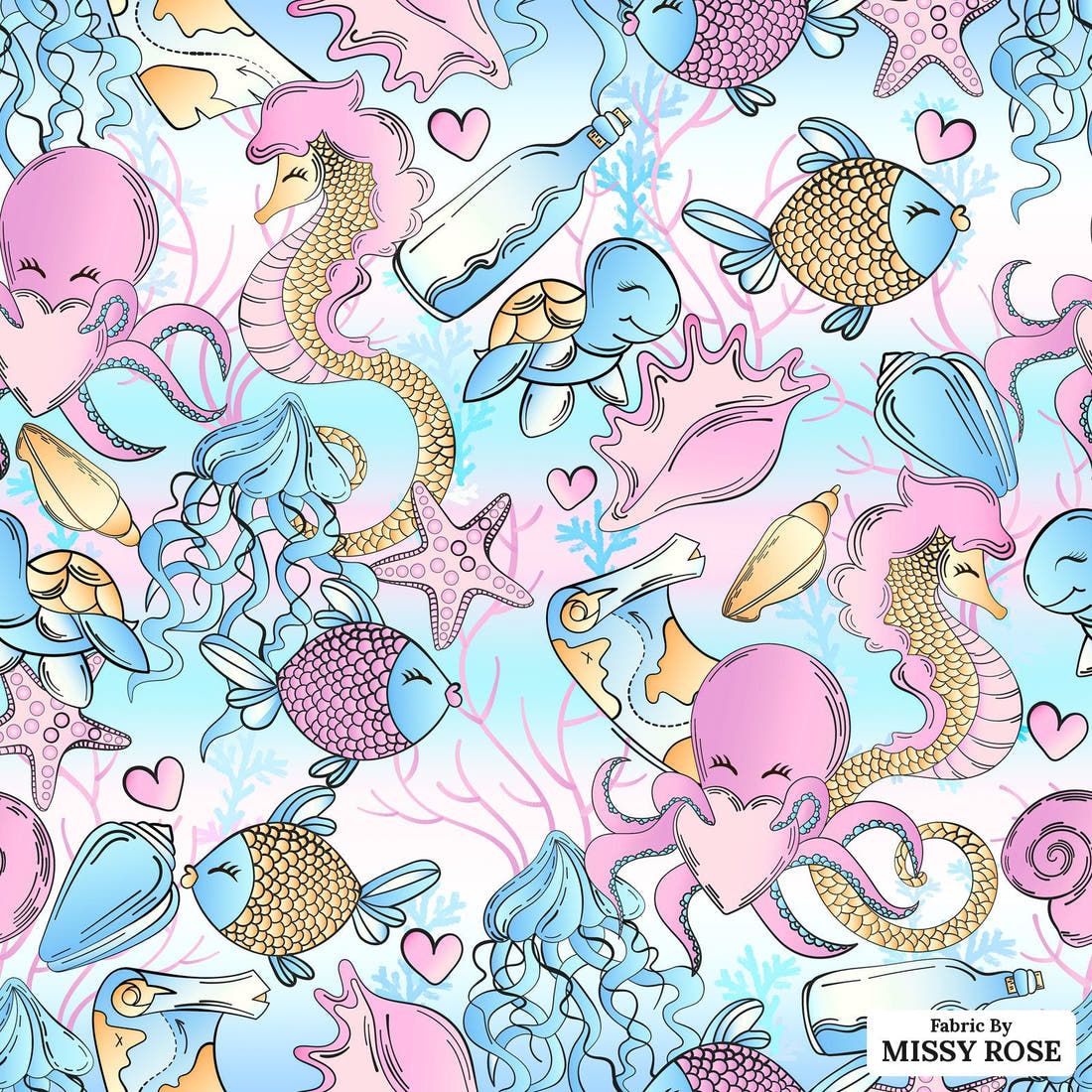 Design 685 Under Sea Fabric - flat view of the print, zoom in for detail | Fabric by Missy Rose