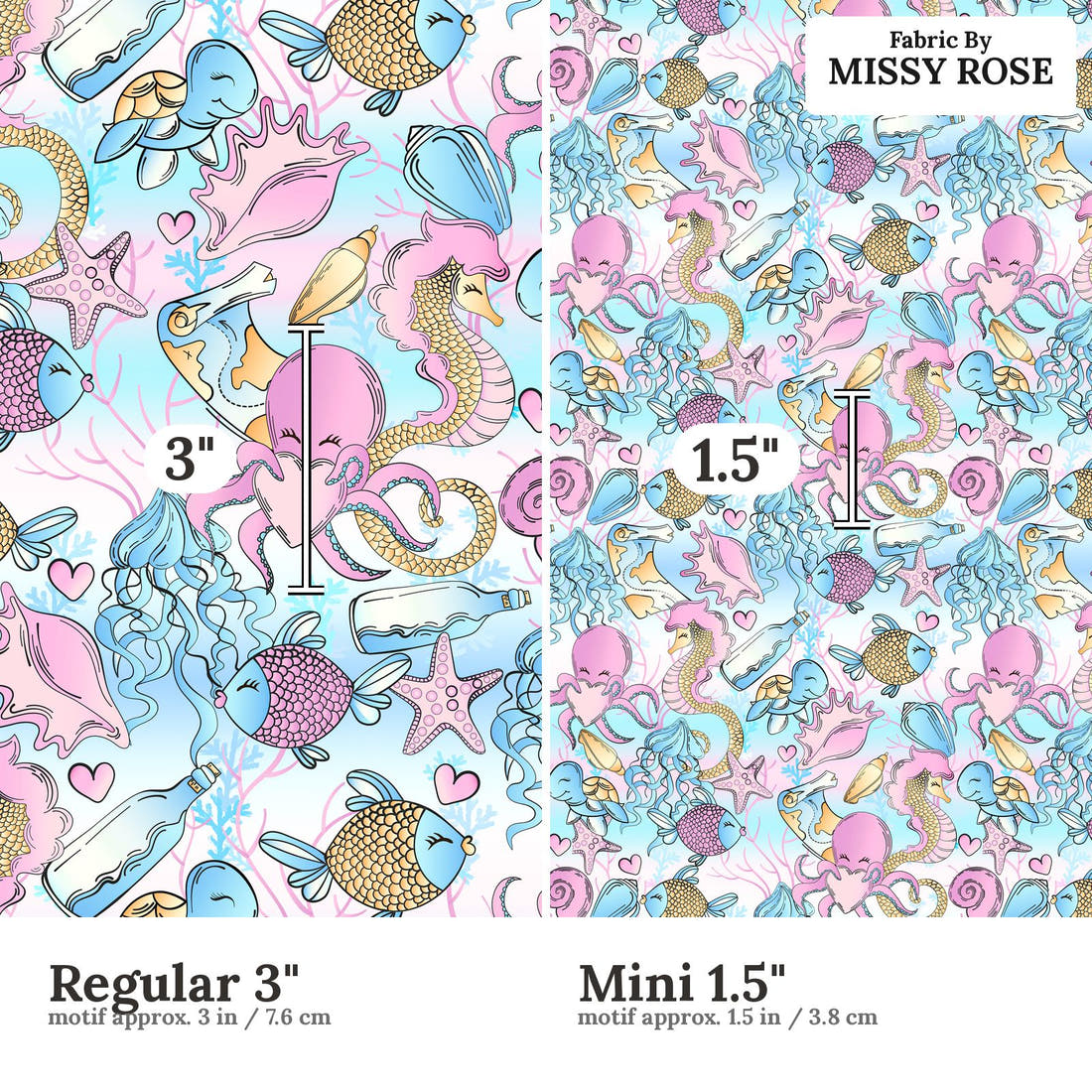 Design 685 Under Sea Fabric size comparison - print scale | Fabric by Missy Rose