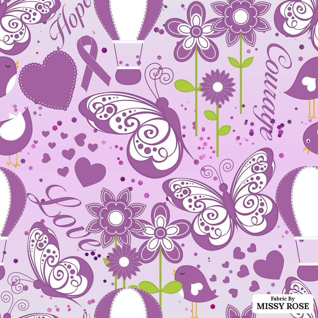 Design 686 Purple Ribbon Fabric - flat view of the print, zoom in for detail | Fabric by Missy Rose