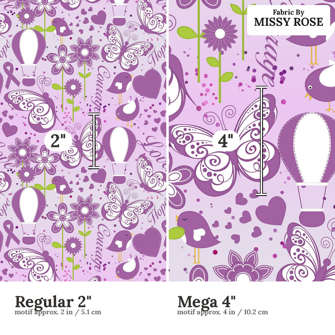 Design 686 Purple Ribbon Fabric size comparison - print scale | Fabric by Missy Rose
