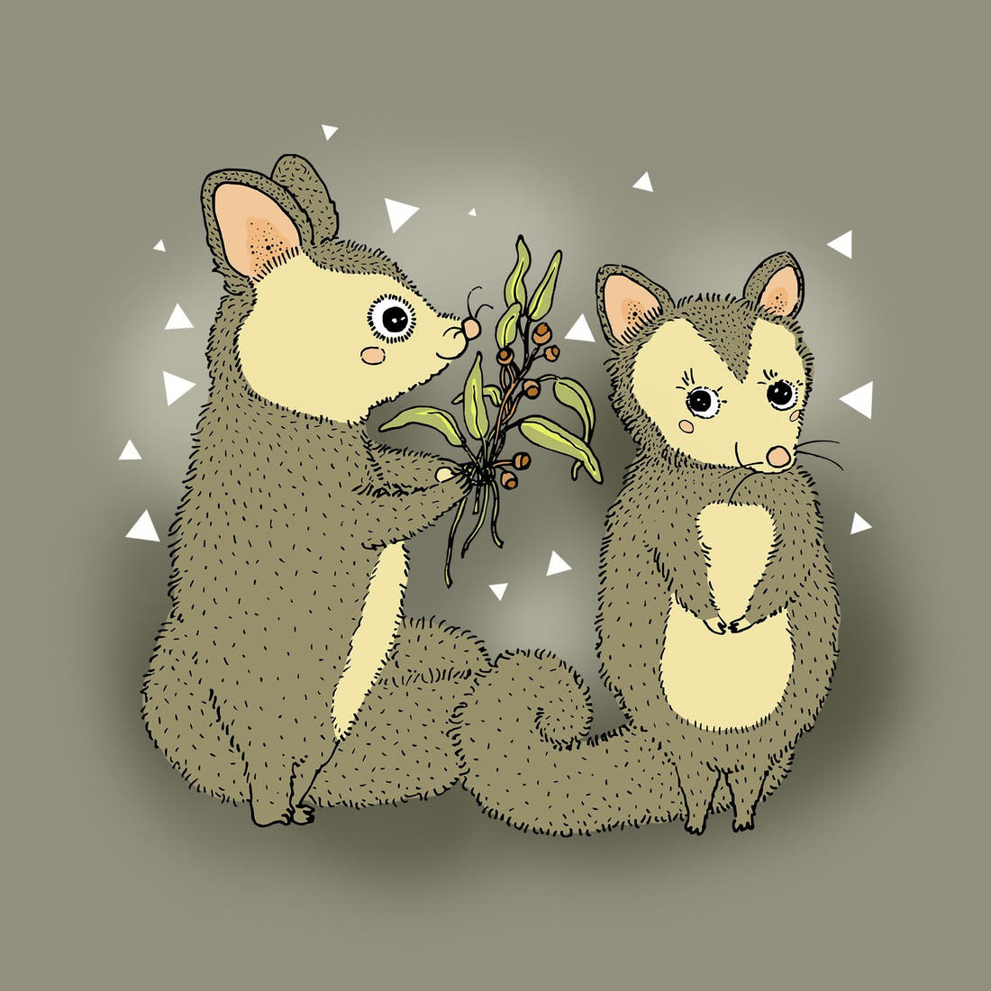 Design 687 Cute Possum Panel – full artwork close-up of the printed picture | Fabric by Missy Rose