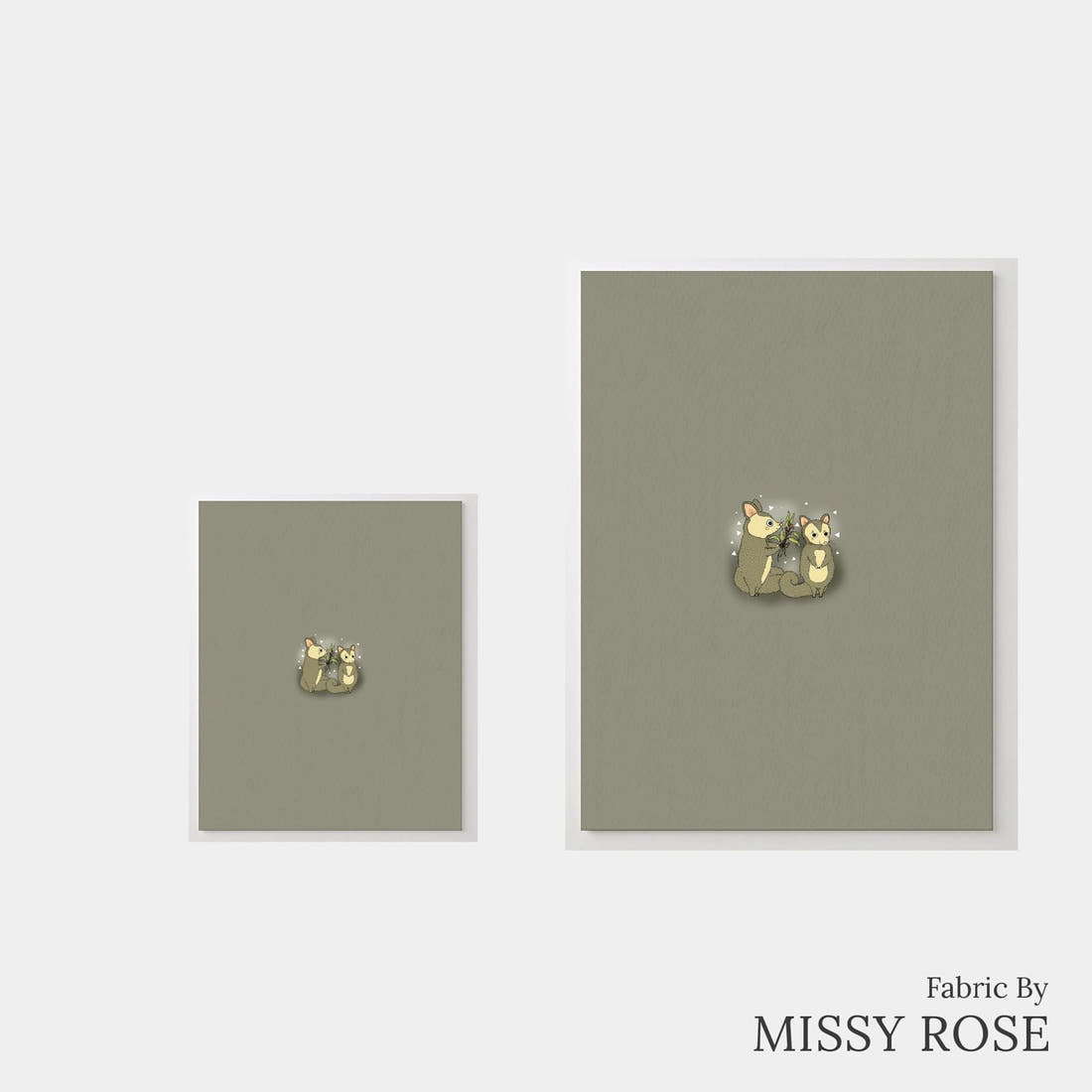 Design 687 Cute Possum Panel – universal and adult panel sizes side by side | Fabric by Missy Rose