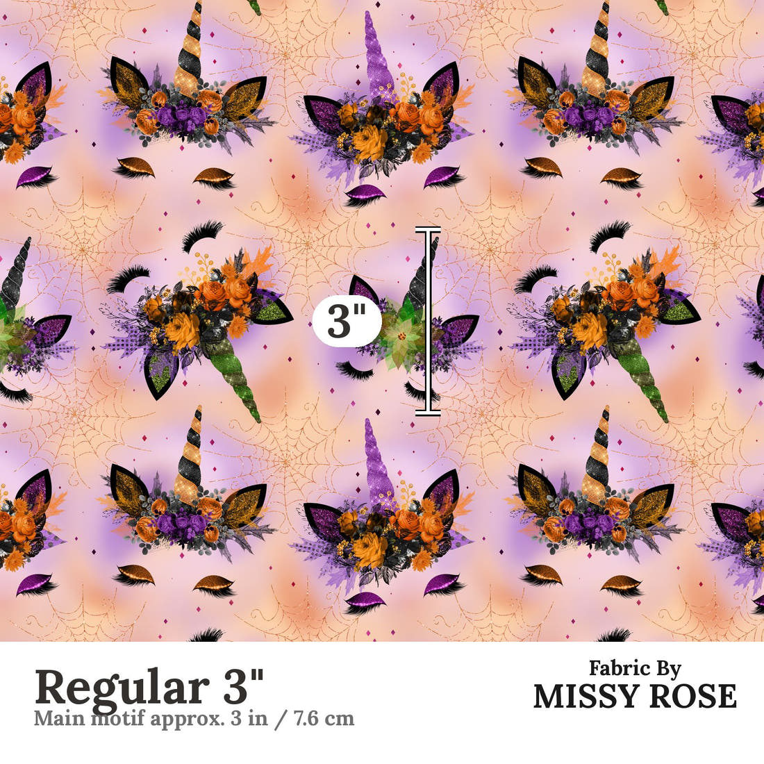 Design 688 Halloween Unicorn Fabric Regular 3" - print scale | Fabric by Missy Rose