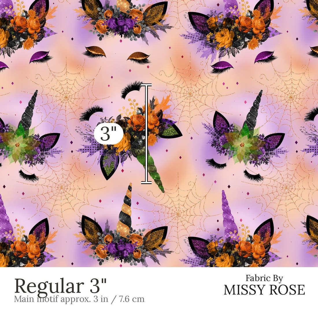Design 688 Halloween Unicorn Fabric Regular 3 inch print scale guide | Fabric by Missy Rose