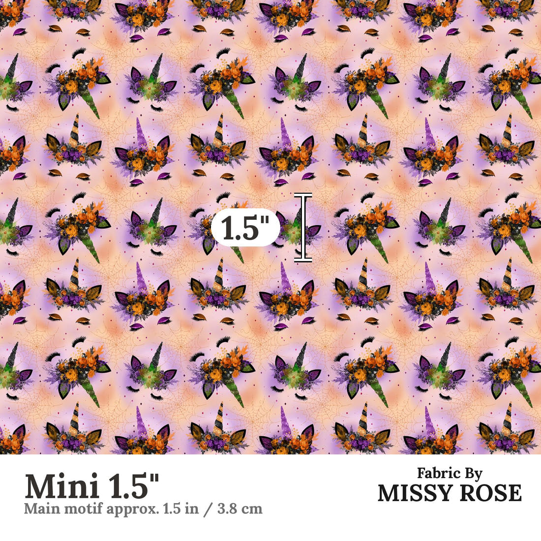 Design 688 Halloween Unicorn Fabric Mini 1.5" - print scale | Fabric by Missy Rose