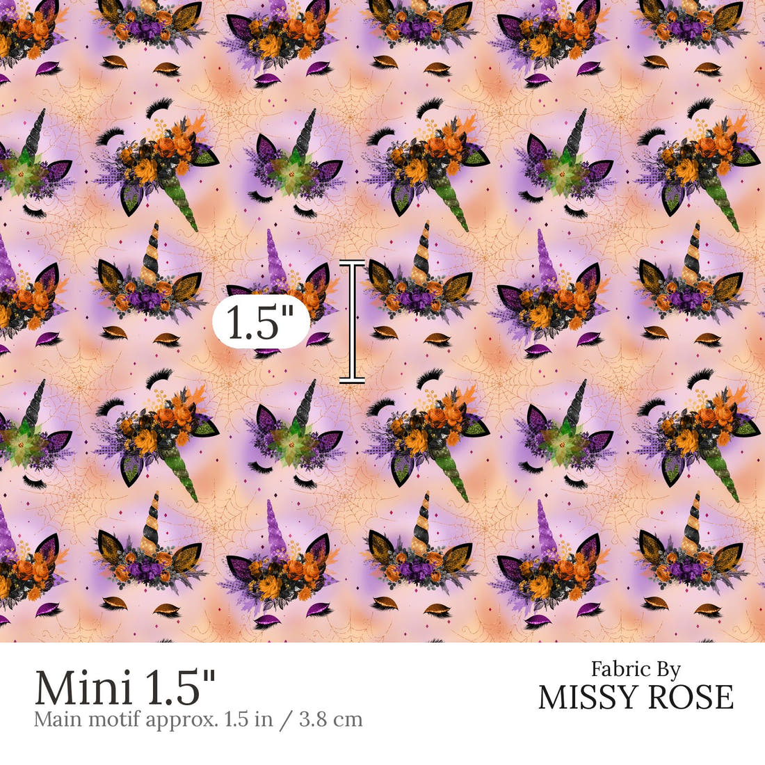 Design 688 Halloween Unicorn Fabric Mini 1.5 inch print scale guide | Fabric by Missy Rose