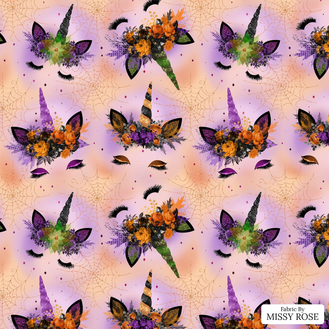 Design 688 Halloween Unicorn Fabric - flat view of the print, zoom in for detail | Fabric by Missy Rose