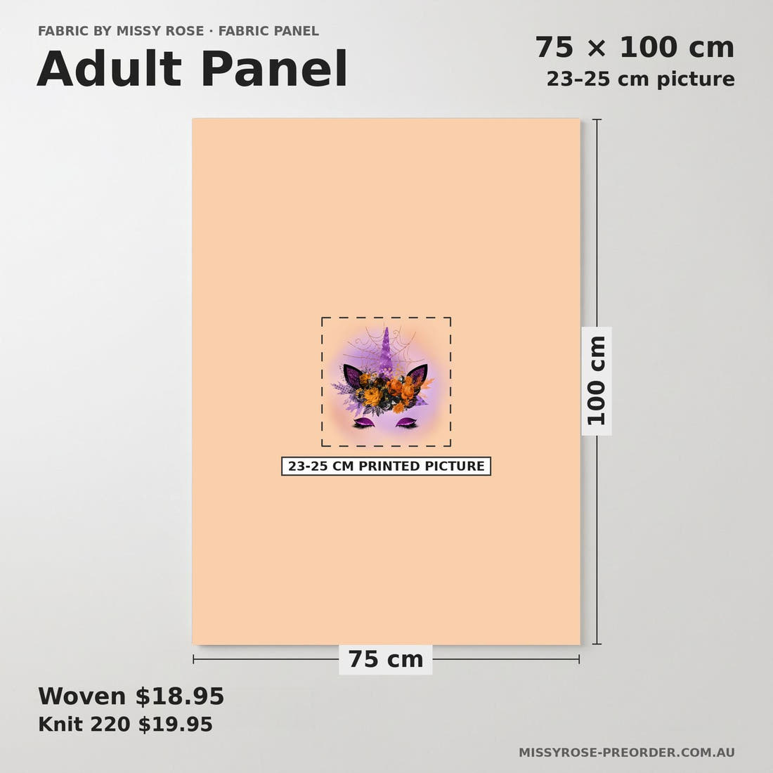 Design 688 Halloween Unicorn Panel adult panel sizing – 23–25 cm printed picture on 75 × 100 cm fabric | Fabric by Missy Rose