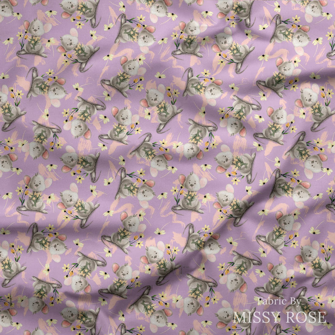 Design 69 Mouse Fabric draped fabric mockup – custom printed fabric by the metre | Fabric by Missy Rose