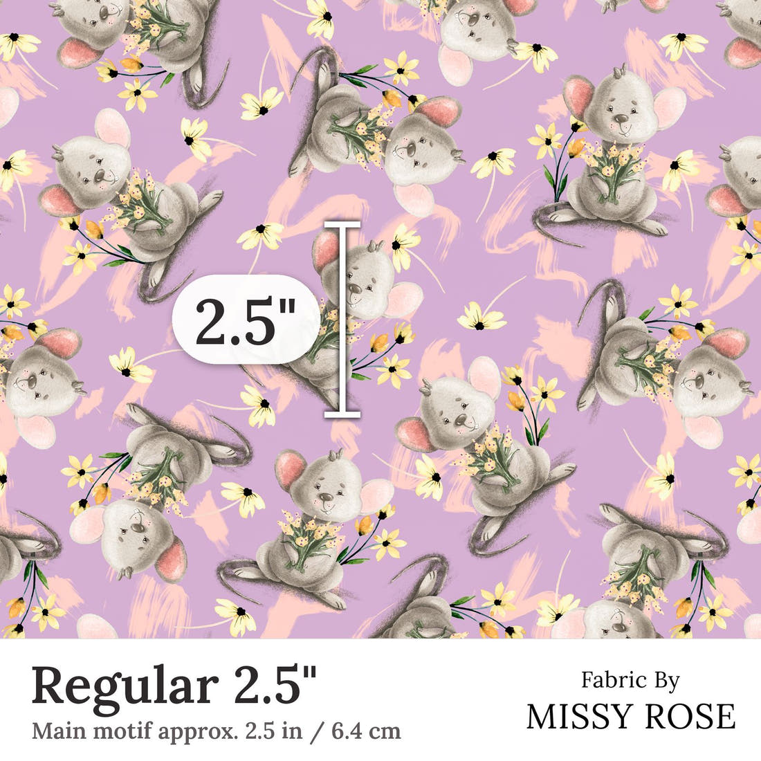 Design 69 Mouse Fabric Regular 2.5 inch print scale guide | Fabric by Missy Rose