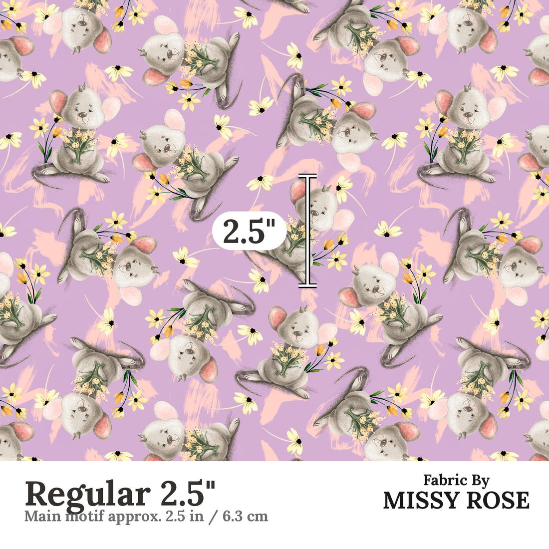 Design 69 Mouse Fabric Regular 2.5" - print scale | Fabric by Missy Rose