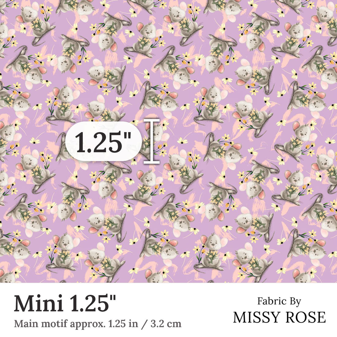 Design 69 Mouse Fabric Mini 1.25 inch print scale guide | Fabric by Missy Rose