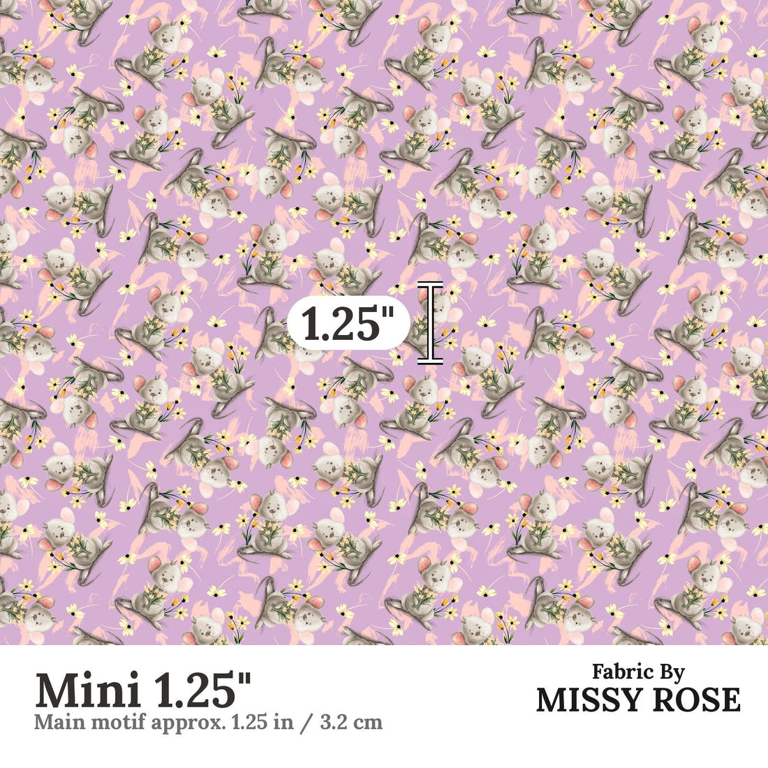 Design 69 Mouse Fabric Mini 1.25" - print scale | Fabric by Missy Rose