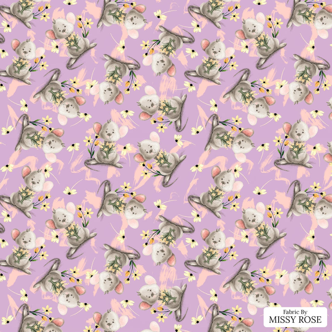 Design 69 Mouse Fabric - flat view of the print, zoom in for detail | Fabric by Missy Rose