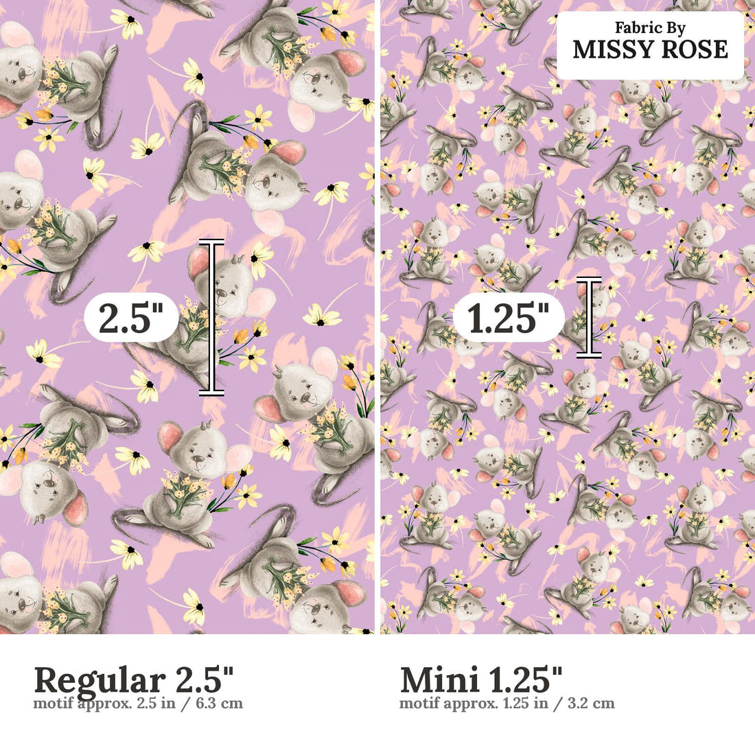 Design 69 Mouse Fabric size comparison - print scale | Fabric by Missy Rose