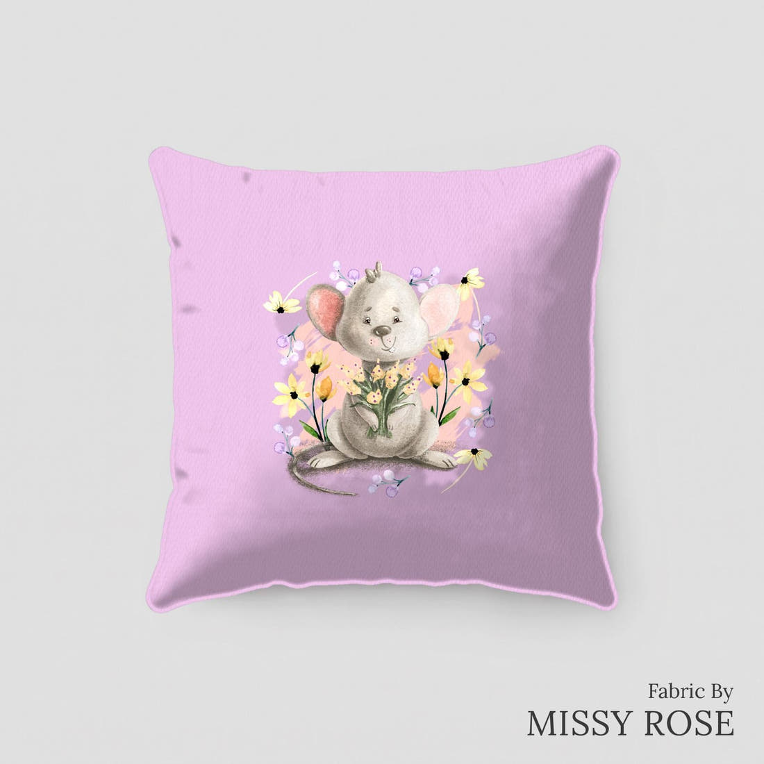 Design 69 Mouse Panel sewn into a cushion – see how the panel looks made up | Fabric by Missy Rose