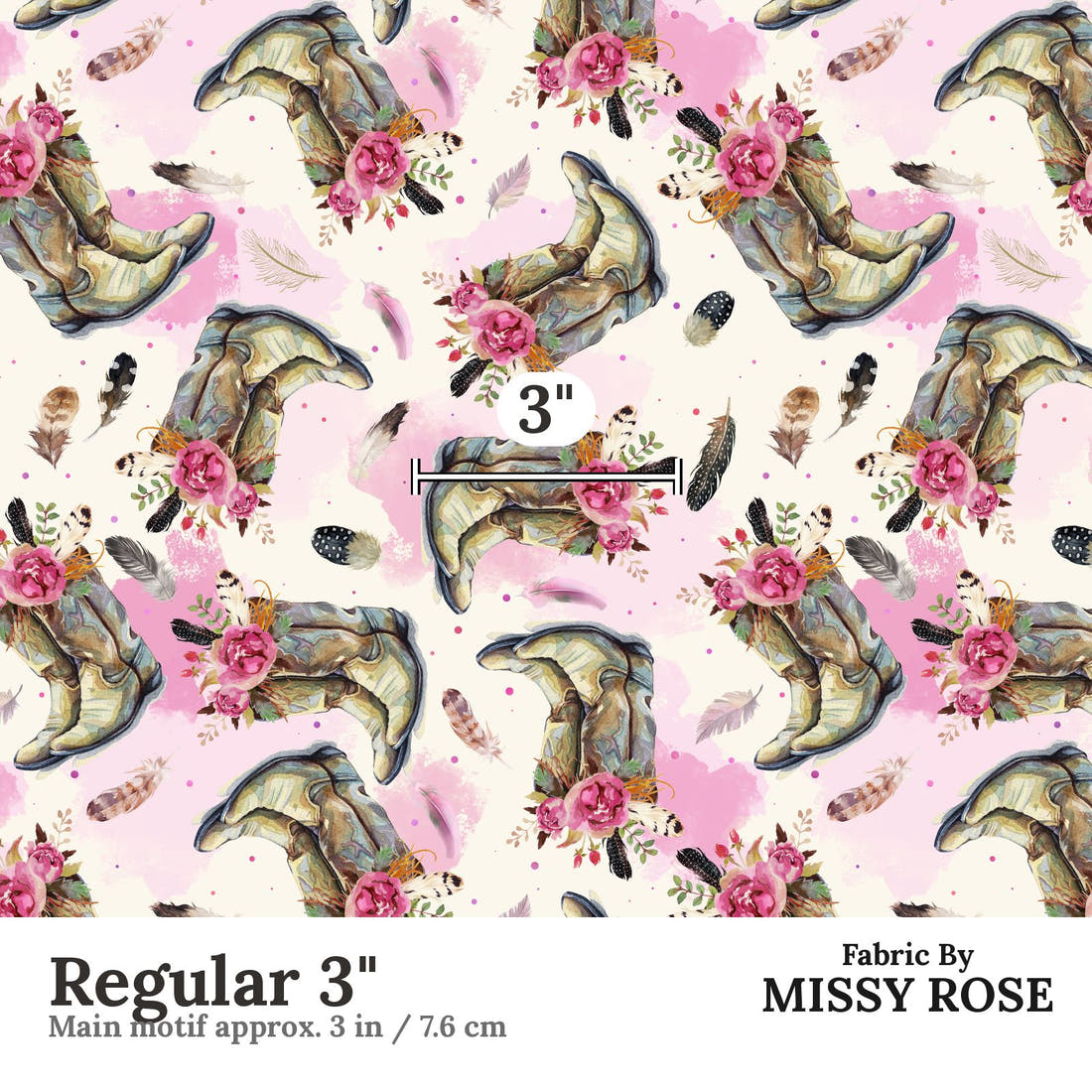 Design 690 Cowgirl Boots Fabric Regular 3" - print scale | Fabric by Missy Rose