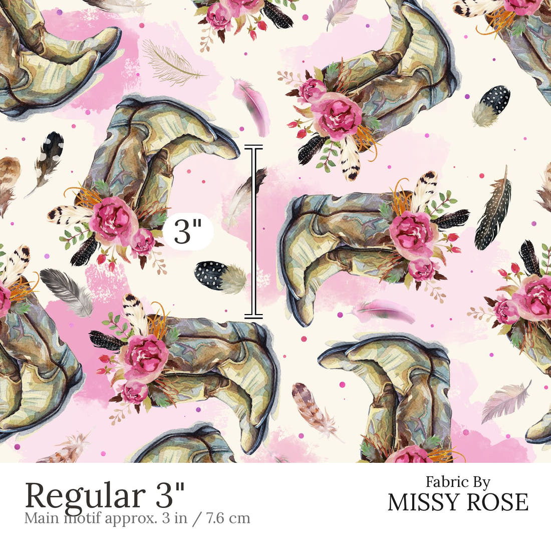 Design 690 Cowgirl Boots Fabric Regular 3 inch print scale guide | Fabric by Missy Rose