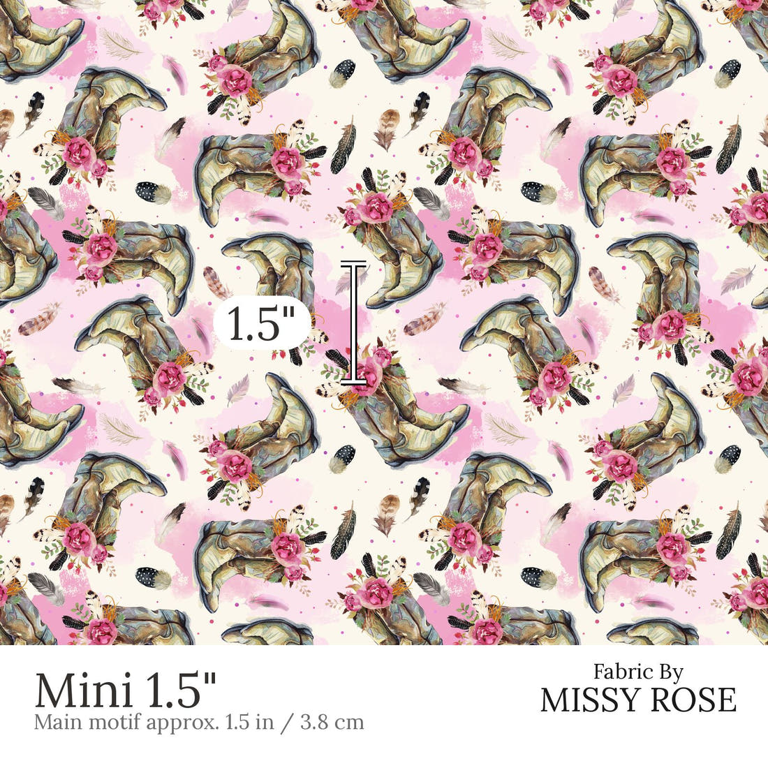 Design 690 Cowgirl Boots Fabric Mini 1.5 inch print scale guide | Fabric by Missy Rose