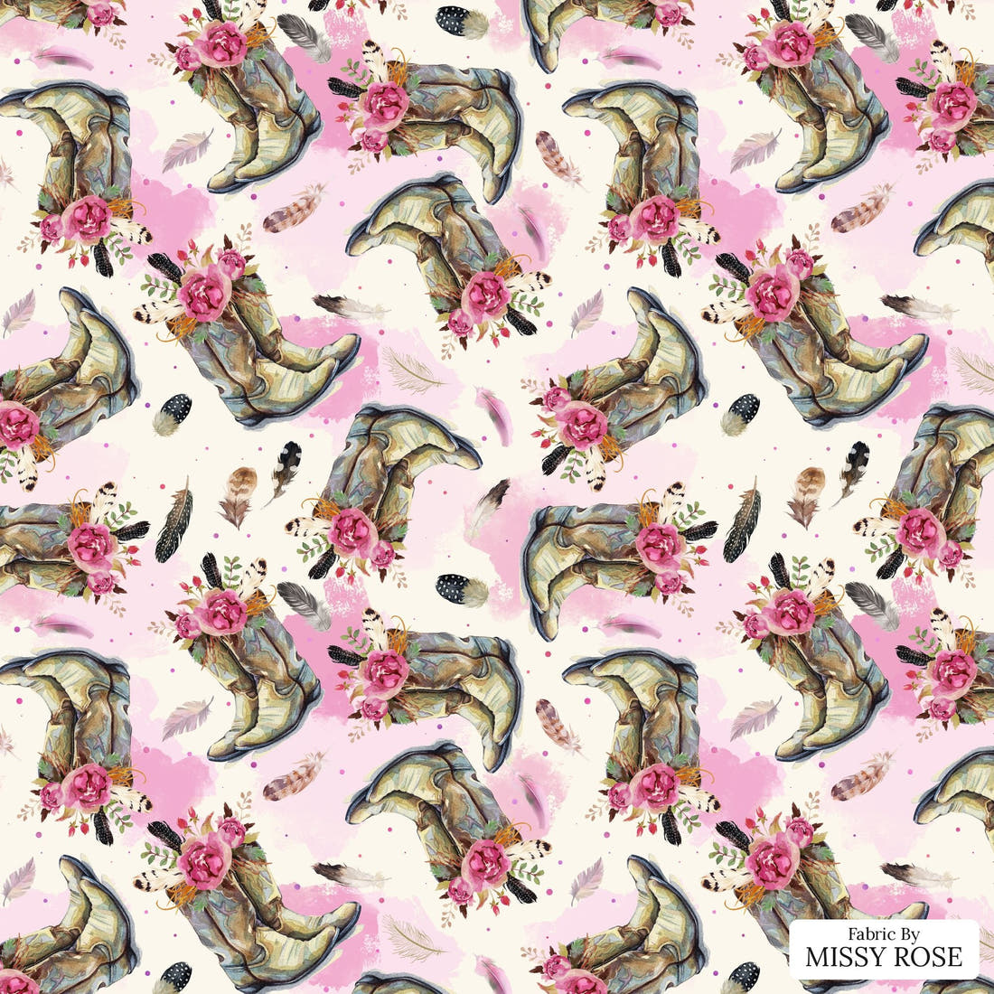 Design 690 Cowgirl Boots Fabric - flat view of the print, zoom in for detail | Fabric by Missy Rose