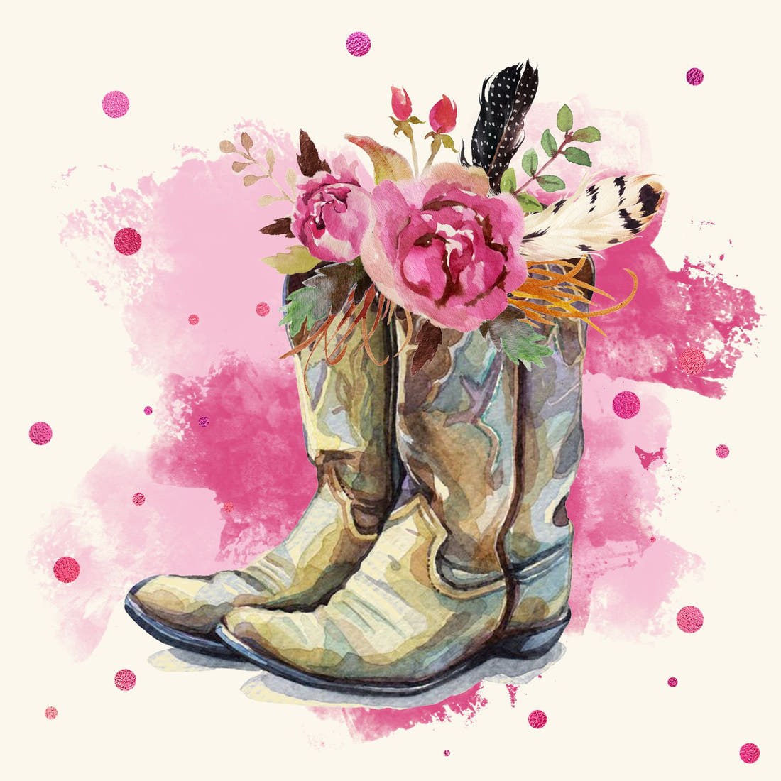 Design 690 Cowgirl Boots Panel – full artwork close-up of the printed picture | Fabric by Missy Rose