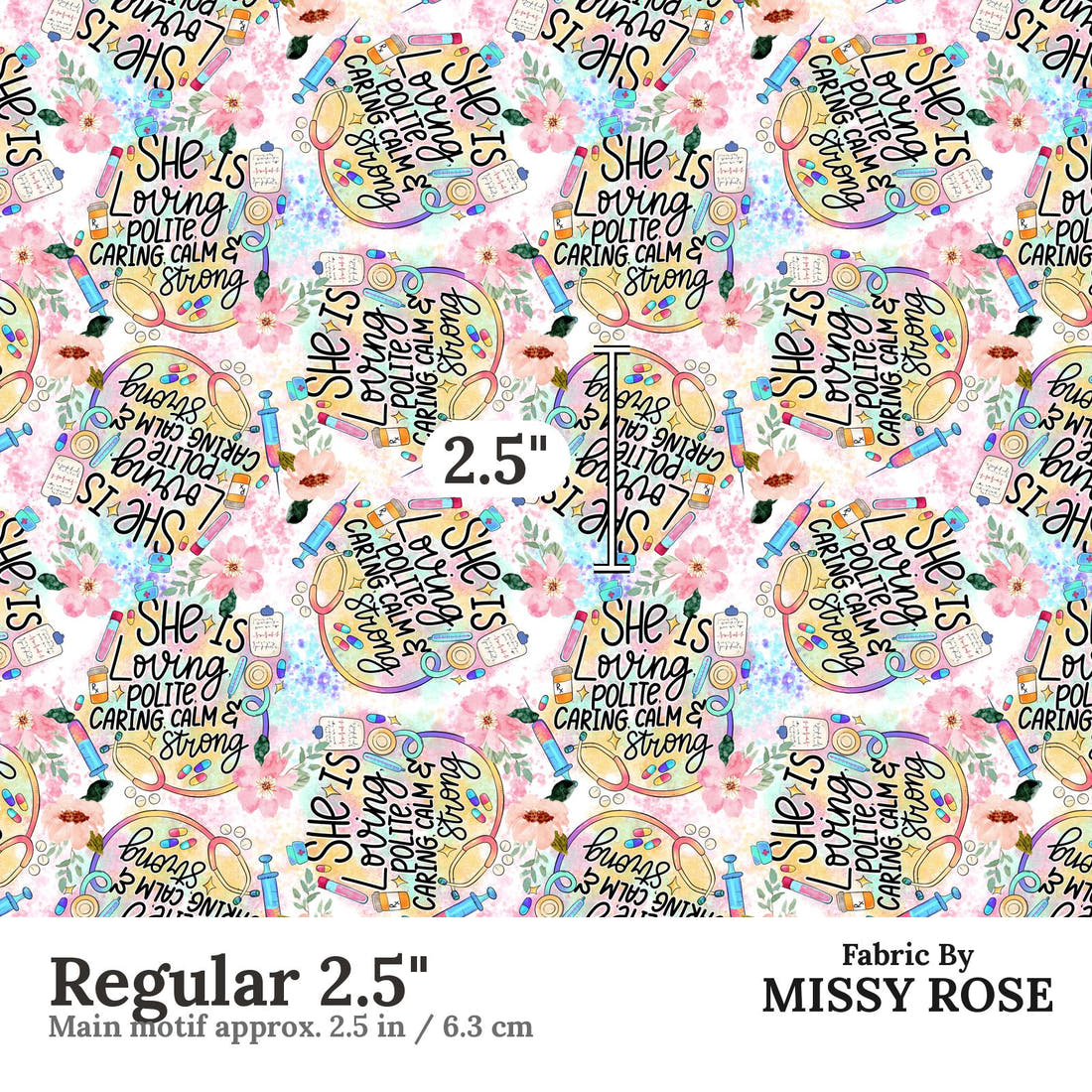 Design 691 Caring Fabric Regular 2.5" - print scale | Fabric by Missy Rose