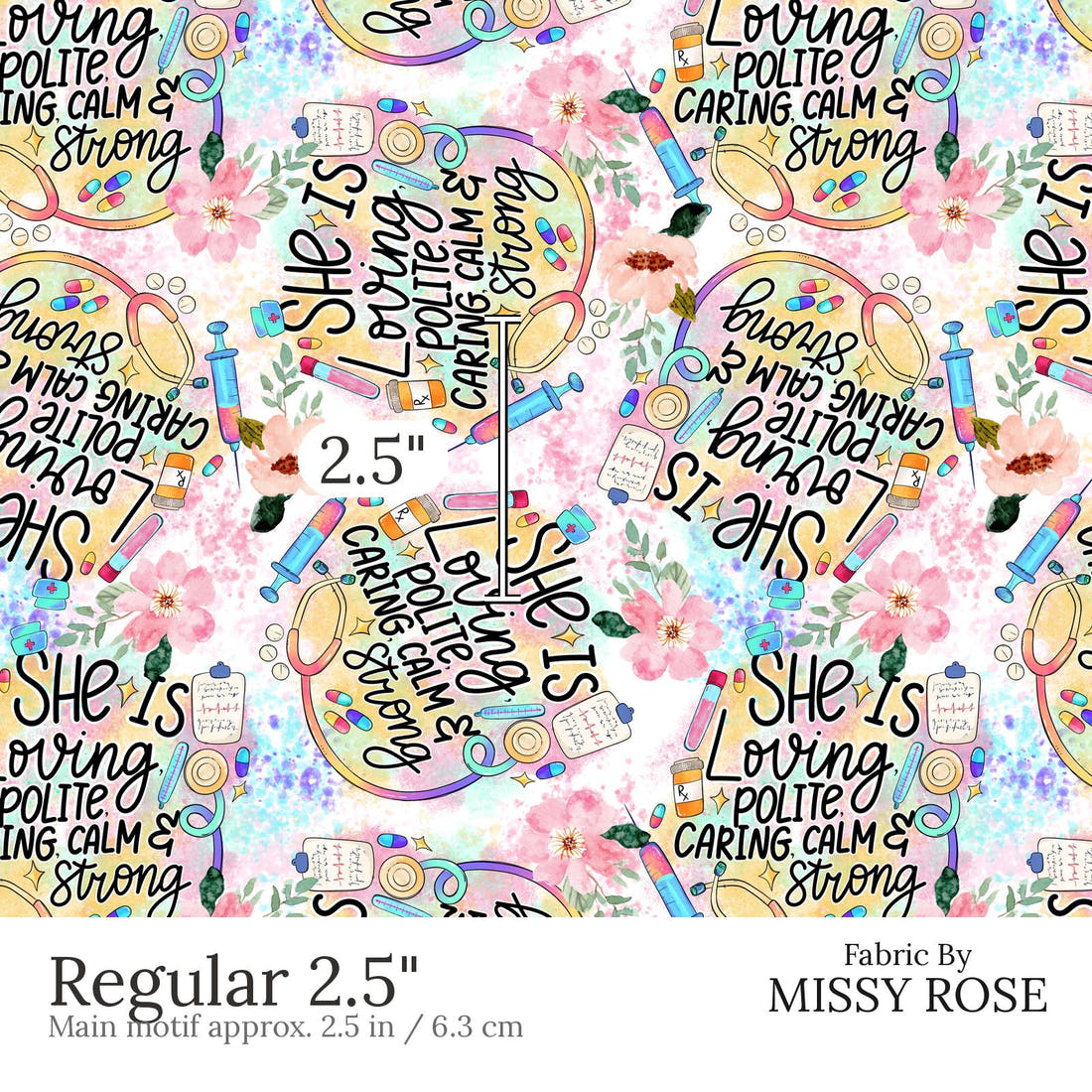 Design 691 Caring Fabric Regular 2.5 inch print scale guide | Fabric by Missy Rose