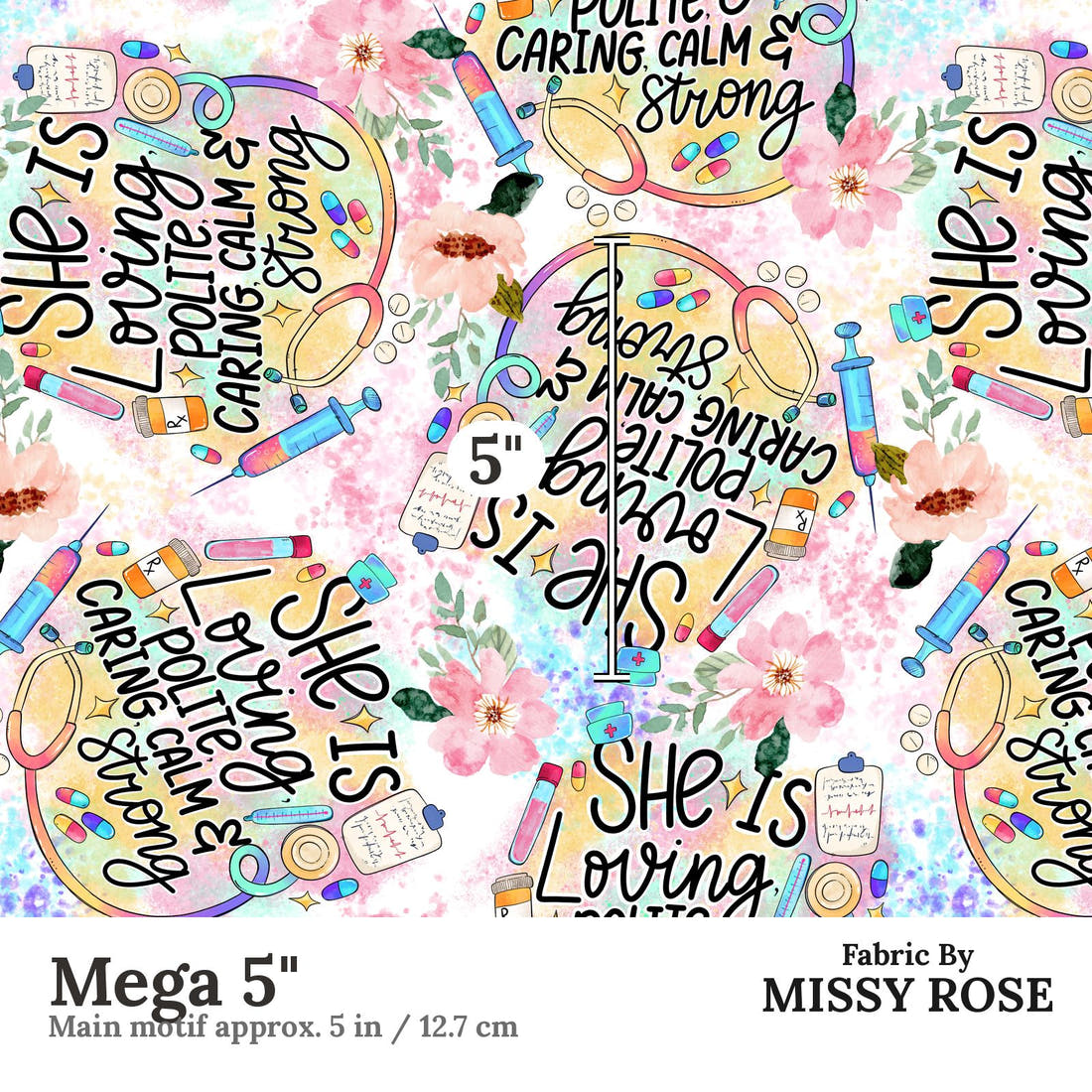 Design 691 Caring Fabric Mega 5" - print scale | Fabric by Missy Rose