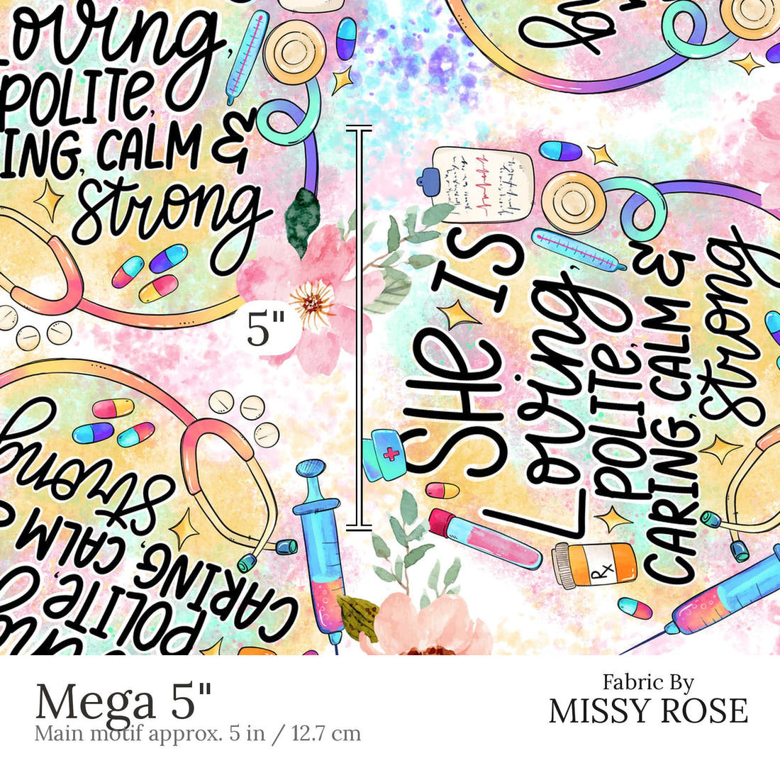 Design 691 Caring Fabric Mega 5 inch print scale guide | Fabric by Missy Rose