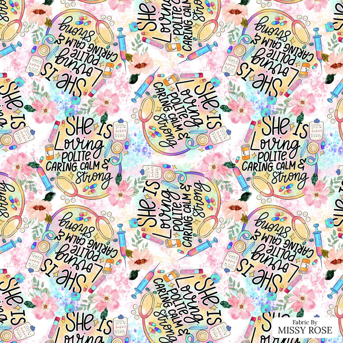 Design 691 Caring Fabric - flat view of the print, zoom in for detail | Fabric by Missy Rose