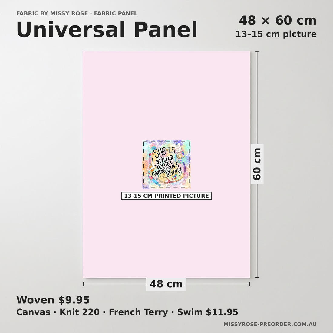 Design 691 Caring Panel universal panel sizing – 13–15 cm printed picture on 48 × 60 cm fabric | Fabric by Missy Rose