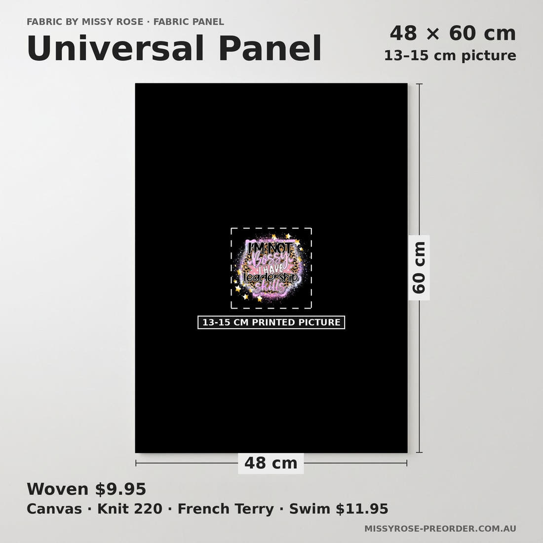 Design 692 Leadership Panel universal panel sizing – 13–15 cm printed picture on 48 × 60 cm fabric | Fabric by Missy Rose